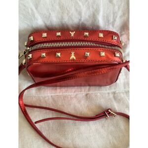 Patrizia Pepe Red Bag Metallic Gold Studded Crossbody Camera Mini 6x4” Italy
